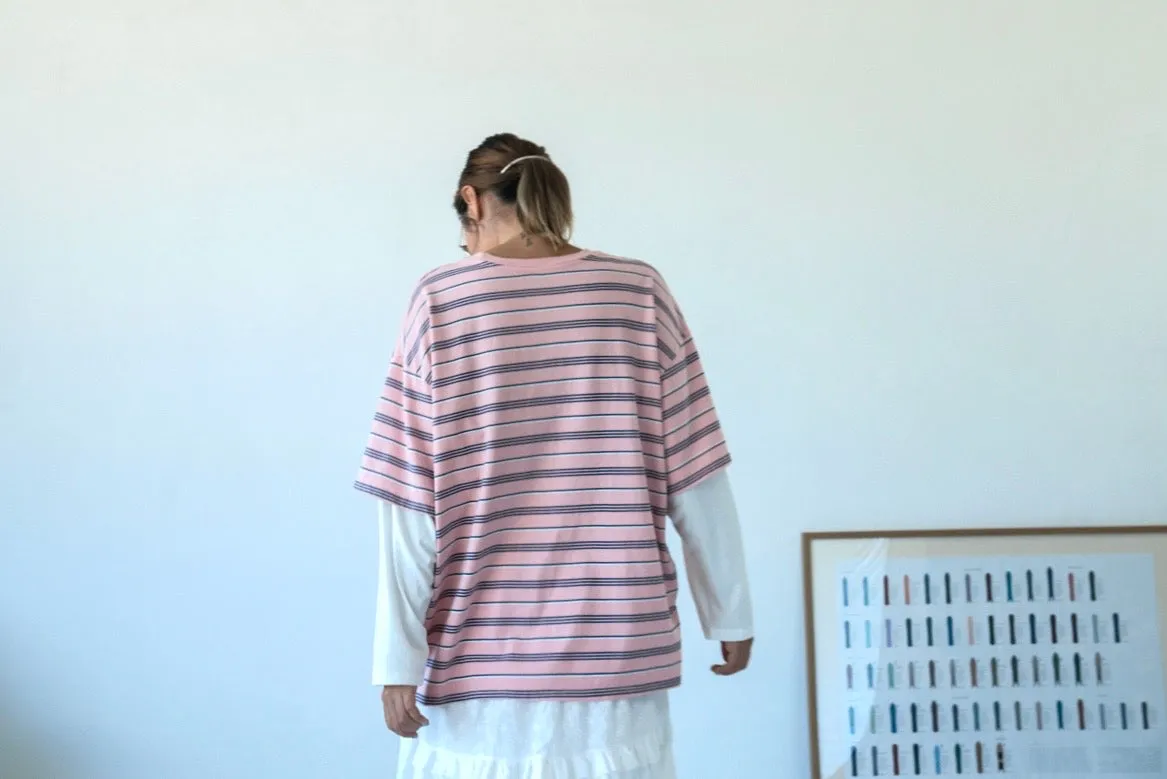 ( PINK / NAVY ) STRIPED OVERSIZED LONG SLEEVE