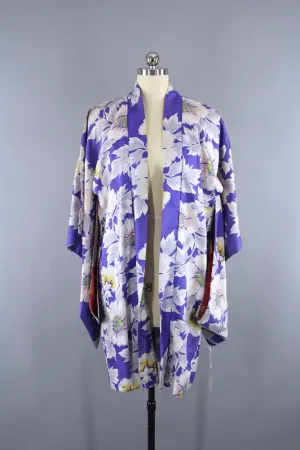 1920s Vintage Silk Haori Kimono Jacket with Purple Floral Print