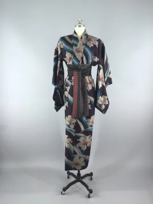 1920s Vintage Silk Kimono Robe / Ikat Floral