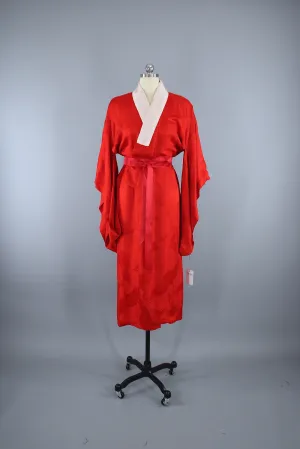 1920s Vintage Silk Kimono Robe / Red Flying Cranes