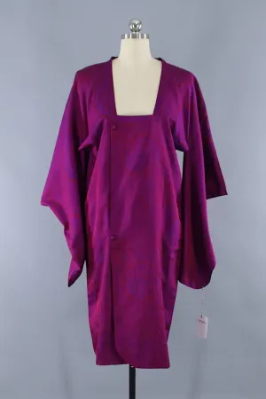 1940s Vintage Silk Kimono Jacket Cardigan Michiyuki Coat in Magenta & Purple