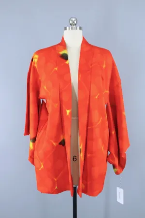 1980s Vintage Haori Kimono Jacket /  Bright Orange & Green