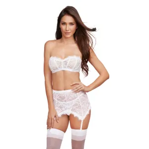 3 Piece Bra, Garterskirt, & G-String Set -Medium  - White