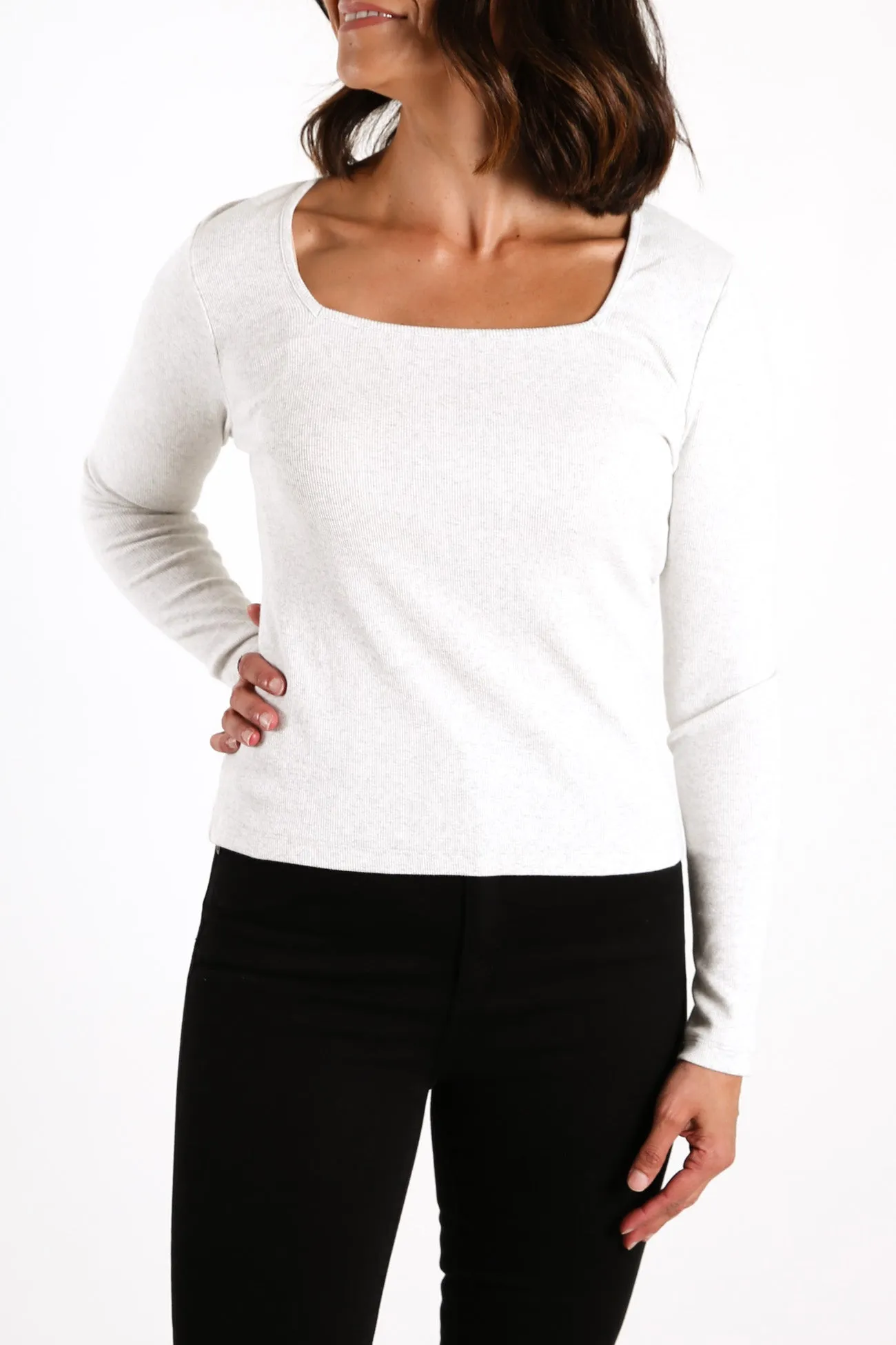 Abbie Long Sleeve Top Grey Marle