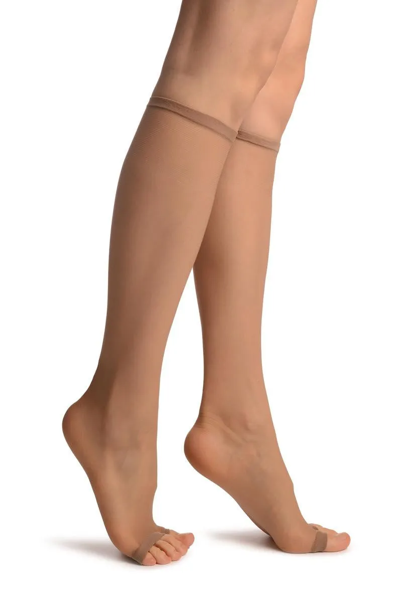 Beige With Split Open Toes Socks Knee High