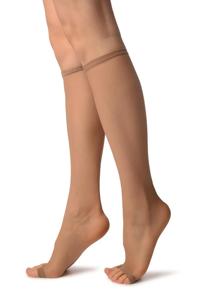 Beige With Split Open Toes Socks Knee High