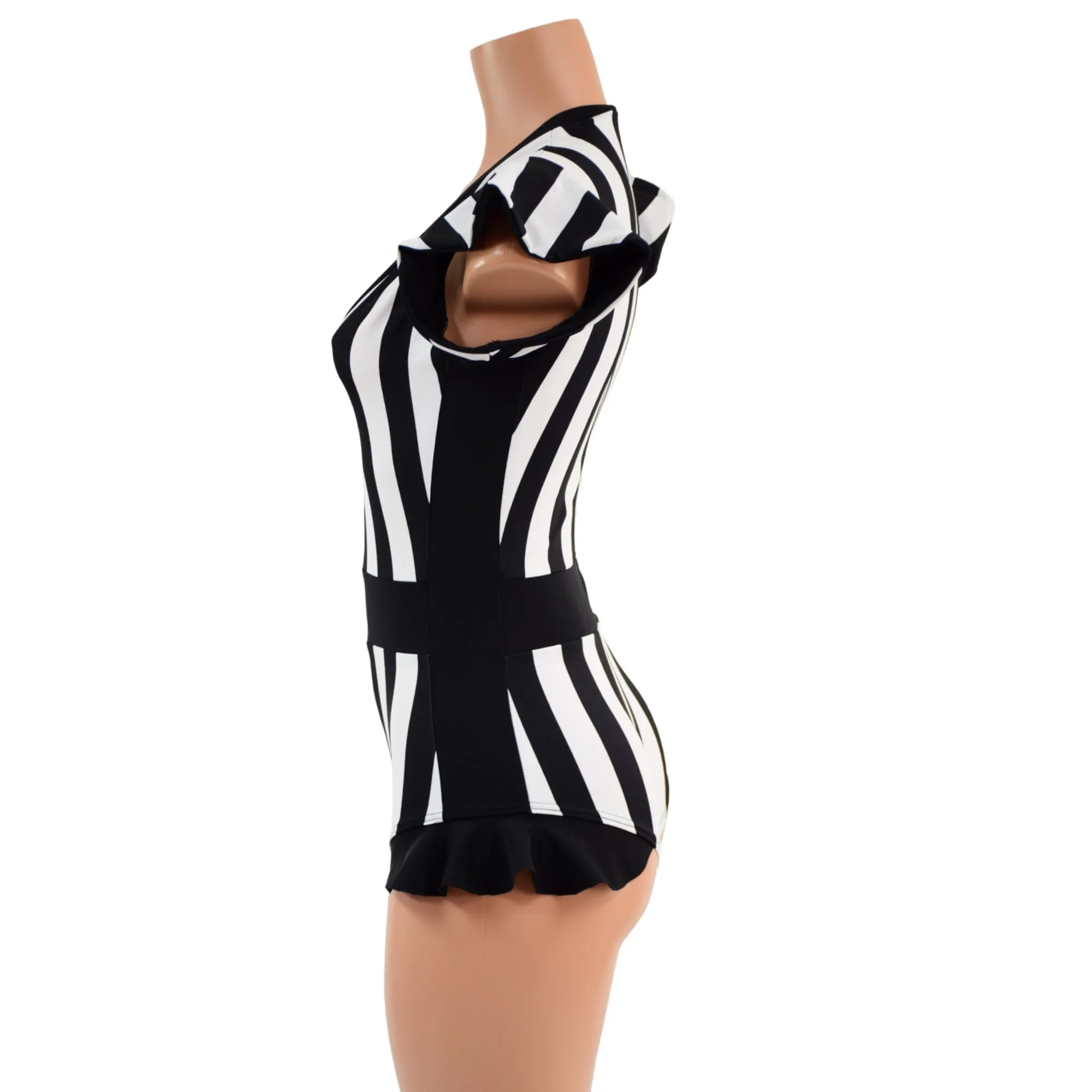 Black and White Striped Flip Sleeve Paneled Romper