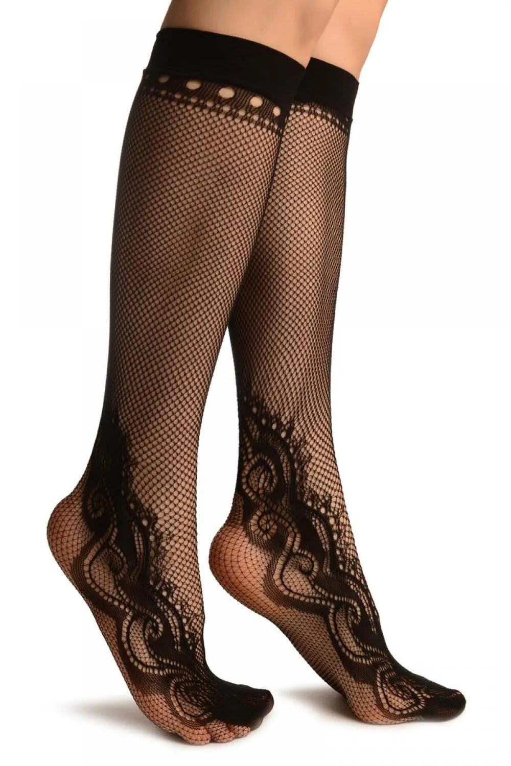 Black Peisleys Lace Socks Knee High