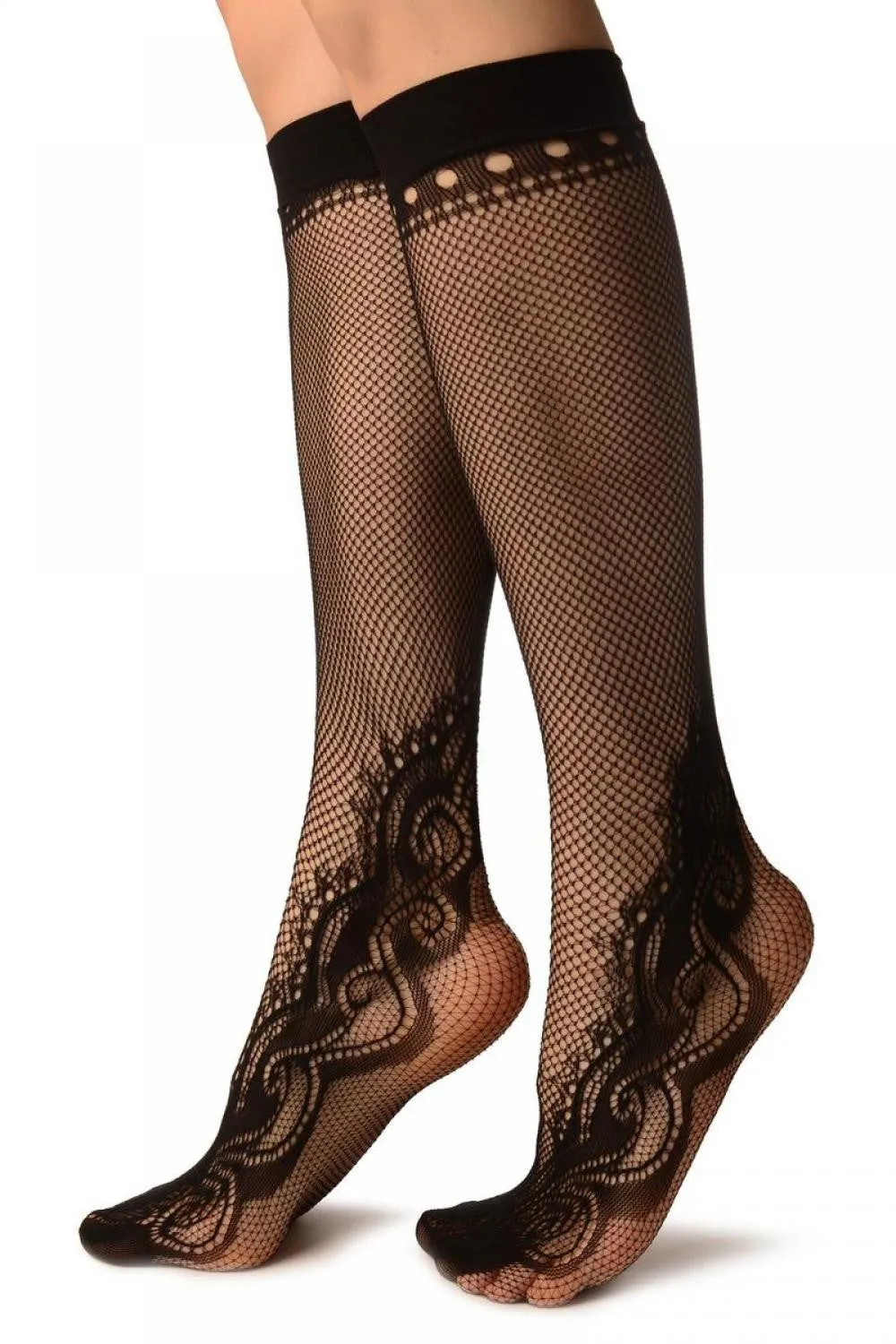 Black Peisleys Lace Socks Knee High