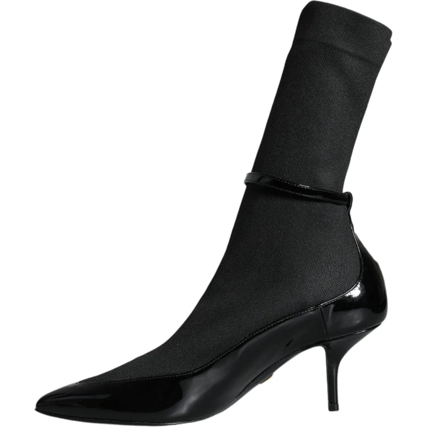 Dolce & Gabbana Black Leather Stilettos Booties Socks Shoes