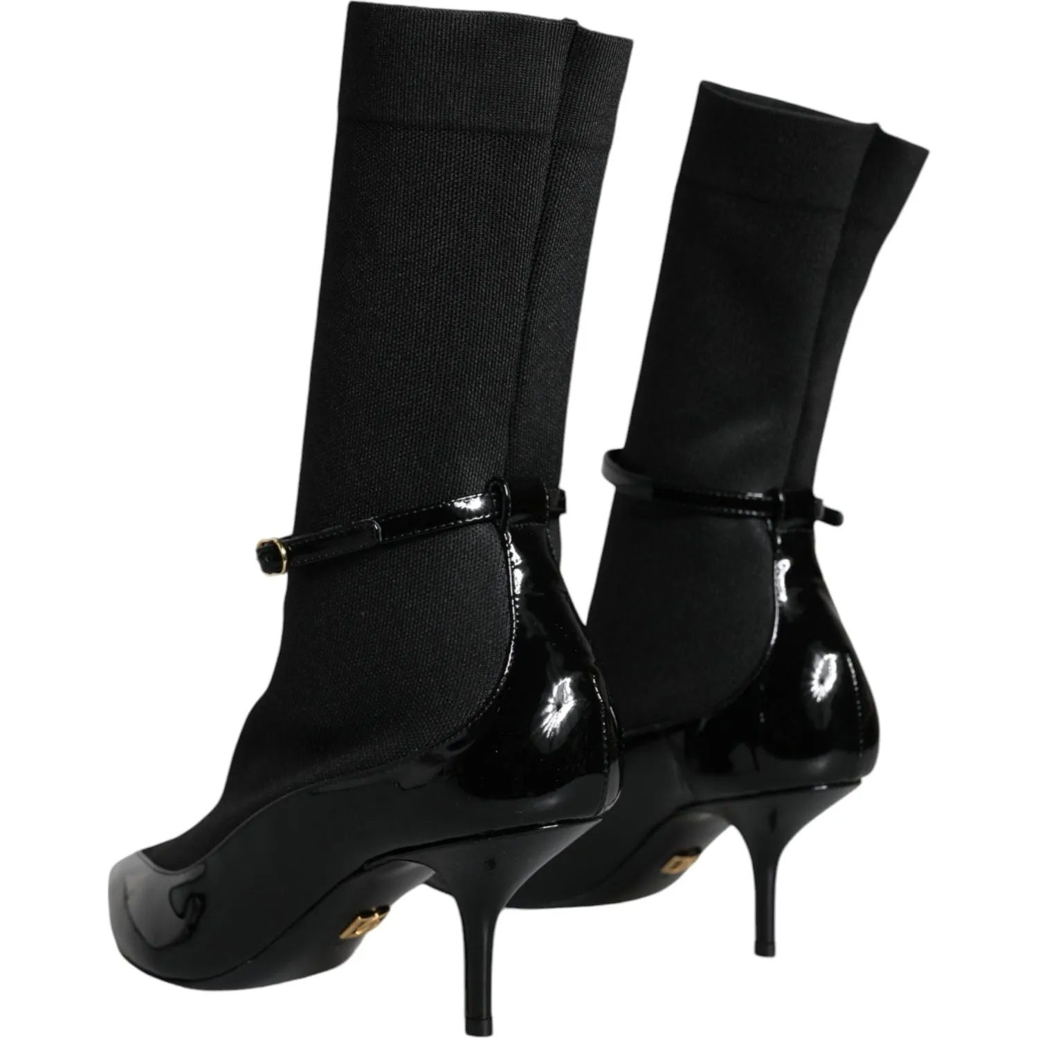 Dolce & Gabbana Black Leather Stilettos Booties Socks Shoes