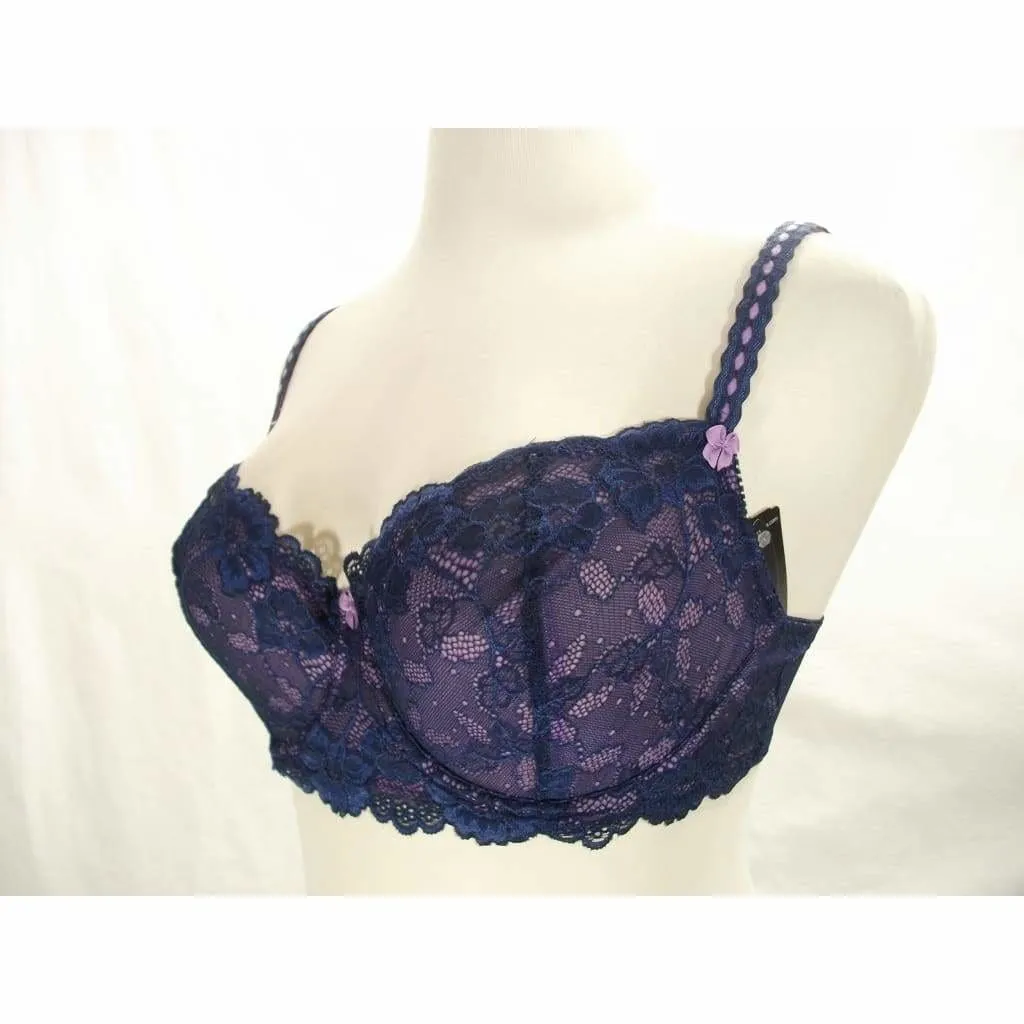 Felina 5894 Harlow Sheer Lace Full Busted Demi Underwire Bra 32D Navy Blue