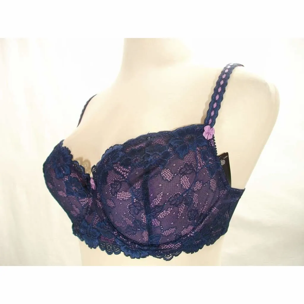 Felina 5894 Harlow Sheer Lace Full Busted Demi Underwire Bra 32D Navy Blue