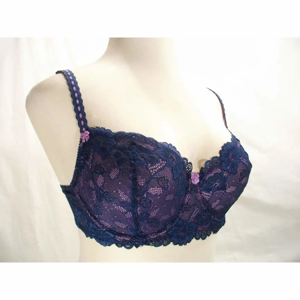 Felina 5894 Harlow Sheer Lace Full Busted Demi Underwire Bra 32D Navy Blue