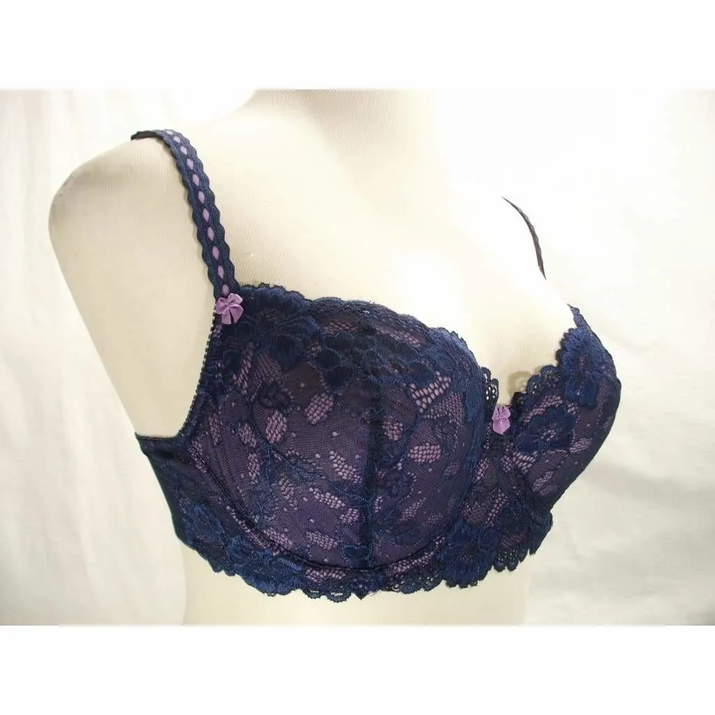 Felina 5894 Harlow Sheer Lace Full Busted Demi Underwire Bra 32D Navy Blue