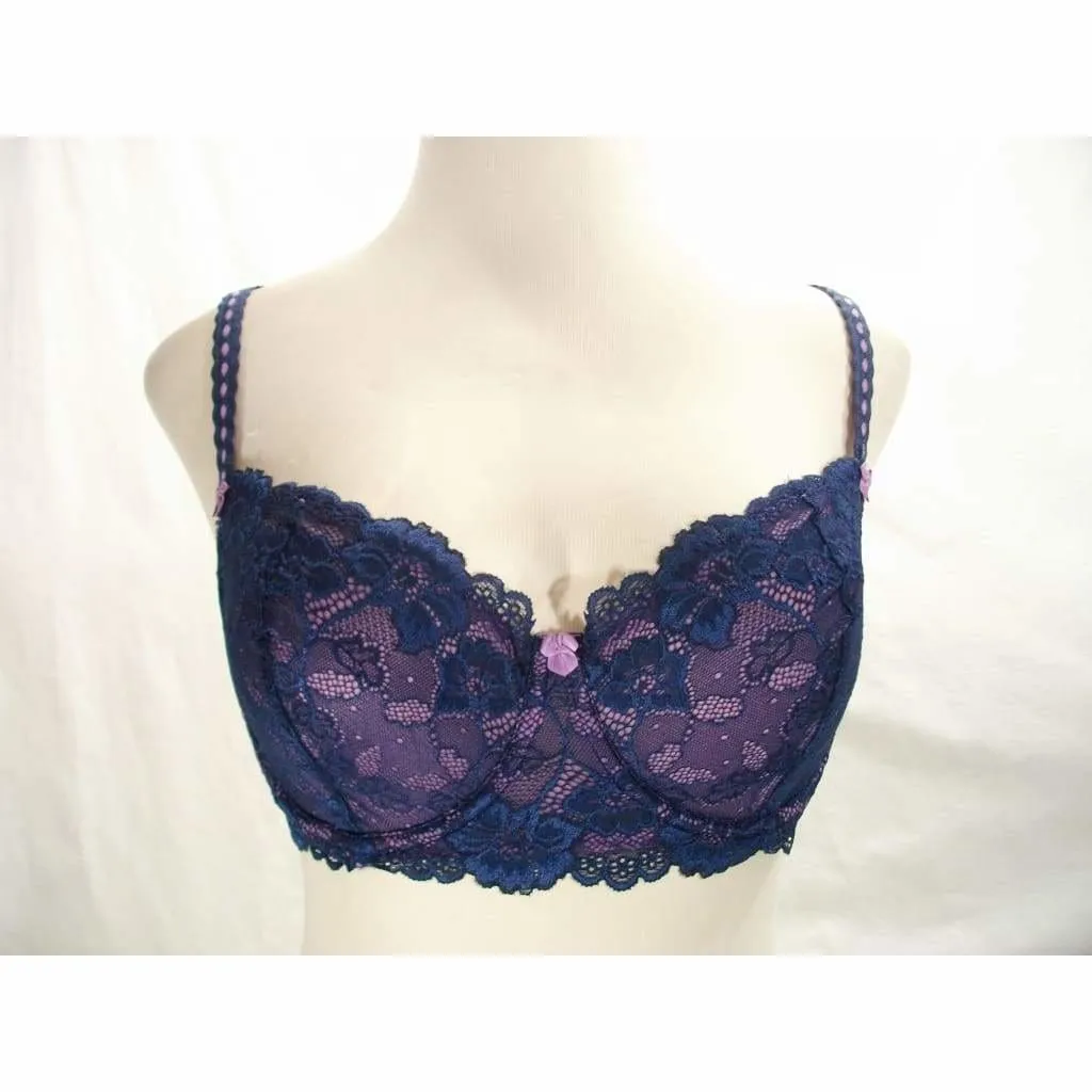 Felina 5894 Harlow Sheer Lace Full Busted Demi Underwire Bra 32D Navy Blue