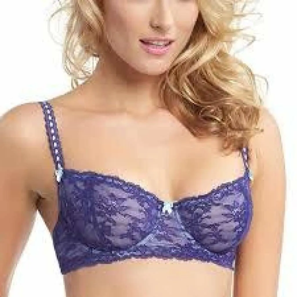 Felina 5894 Harlow Sheer Lace Full Busted Demi Underwire Bra 32D Navy Blue