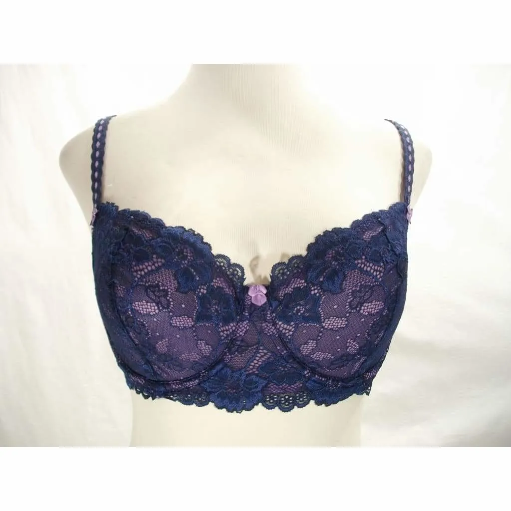 Felina 5894 Harlow Sheer Lace Full Busted Demi Underwire Bra 32D Navy Blue