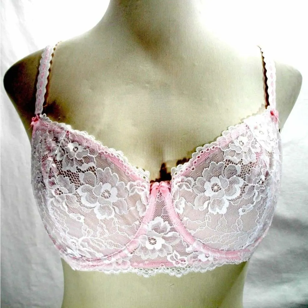 Felina 5894 Harlow Sheer Lace Full Busted Demi Underwire Bra 32D Pink