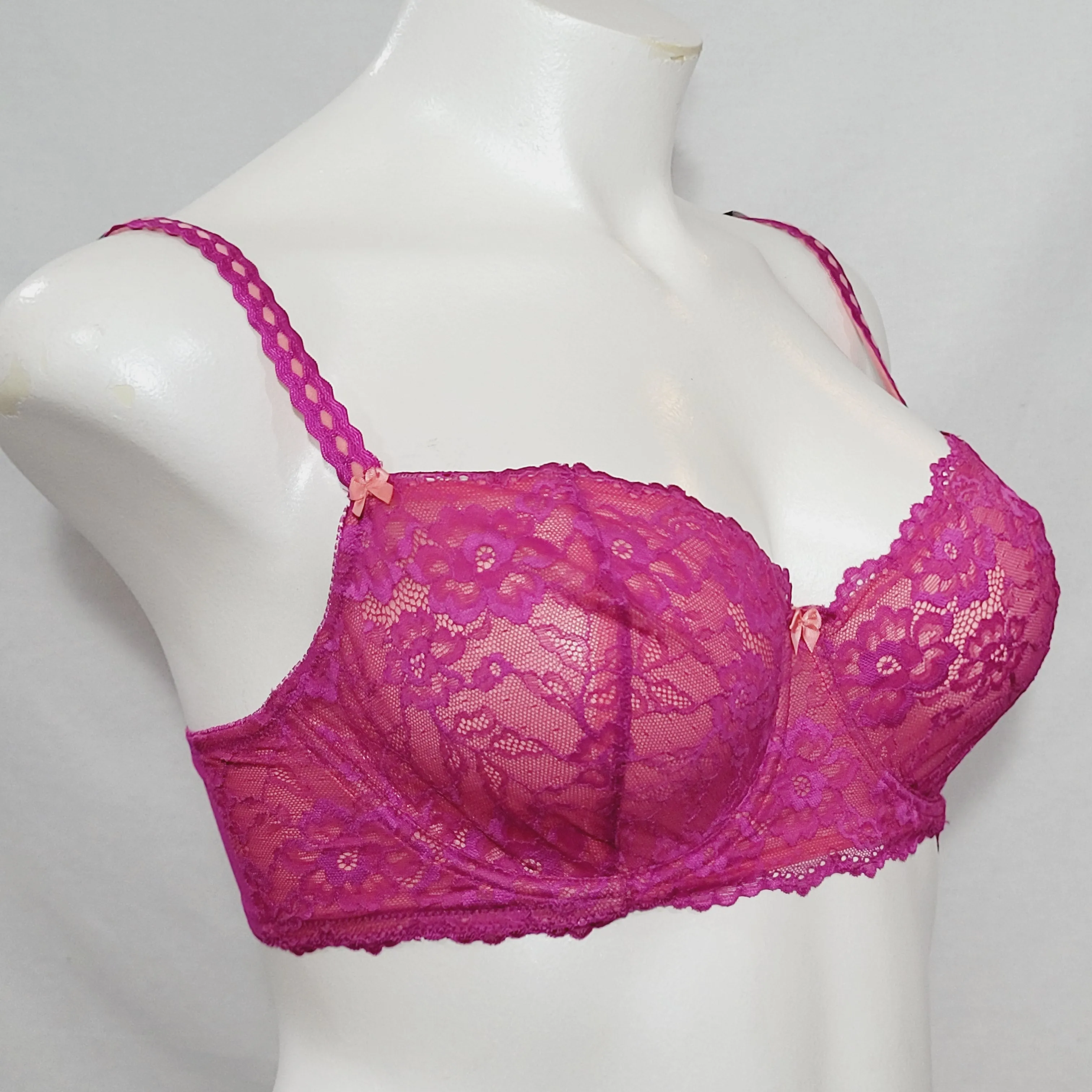 Felina 5894 Harlow Sheer Lace Full Busted Demi Underwire Bra 32DD Wild Aster