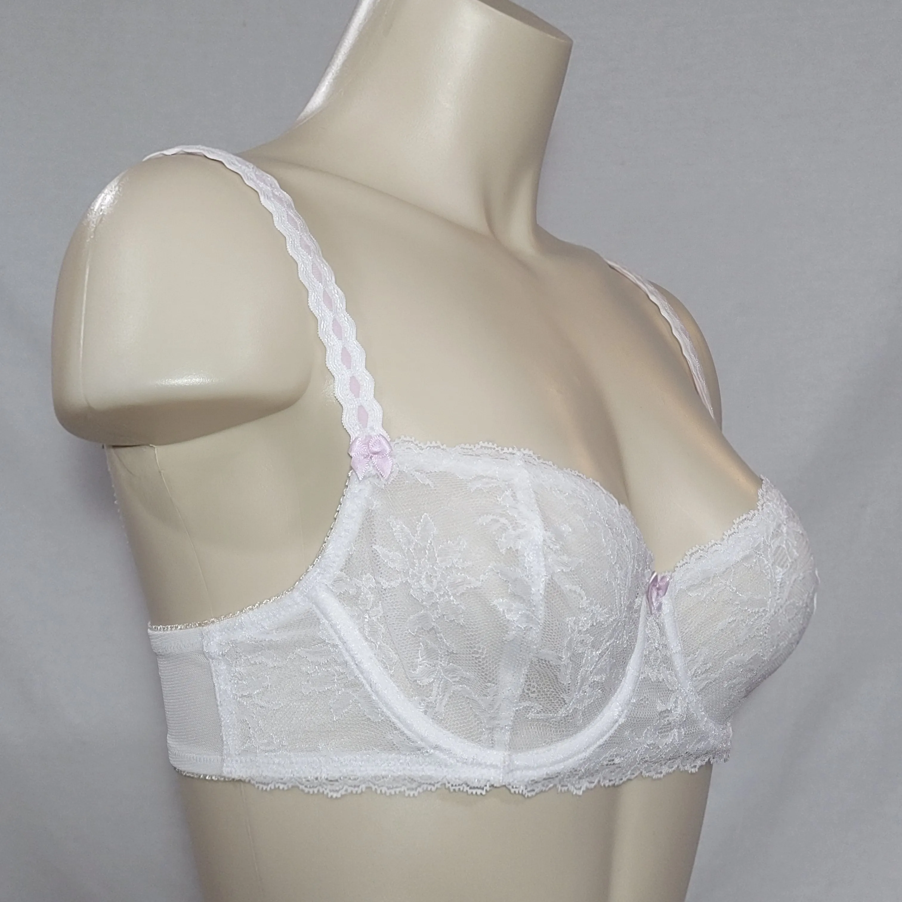 Felina 5894 Harlow Sheer Lace Full Busted Demi Underwire Bra 32DDD White NWT