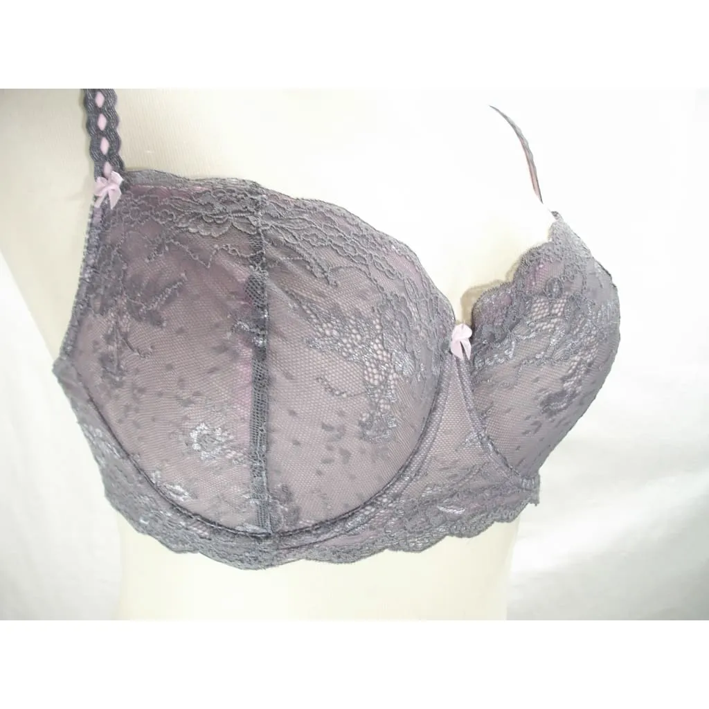 Felina 5894 Harlow Sheer Lace Full Busted Demi Underwire Bra 34C Excalibur Gray