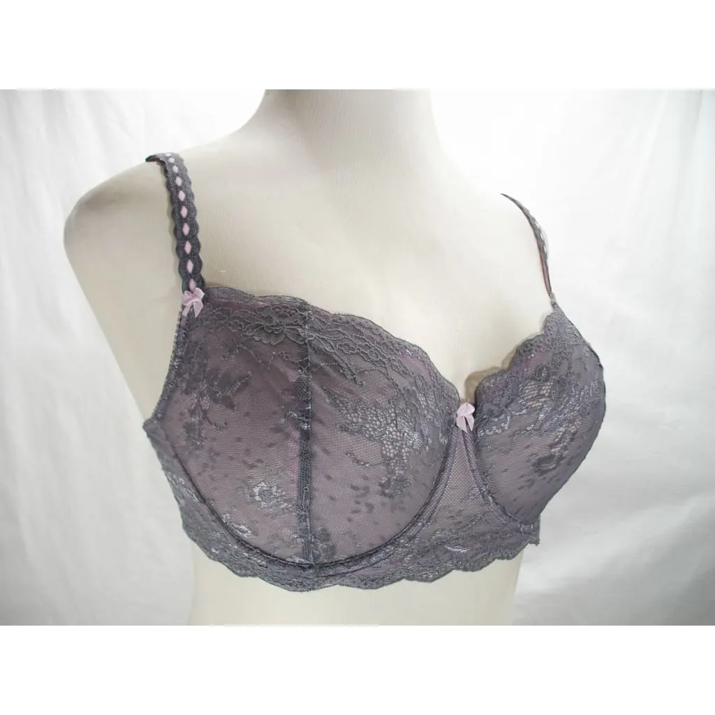 Felina 5894 Harlow Sheer Lace Full Busted Demi Underwire Bra 34C Excalibur Gray