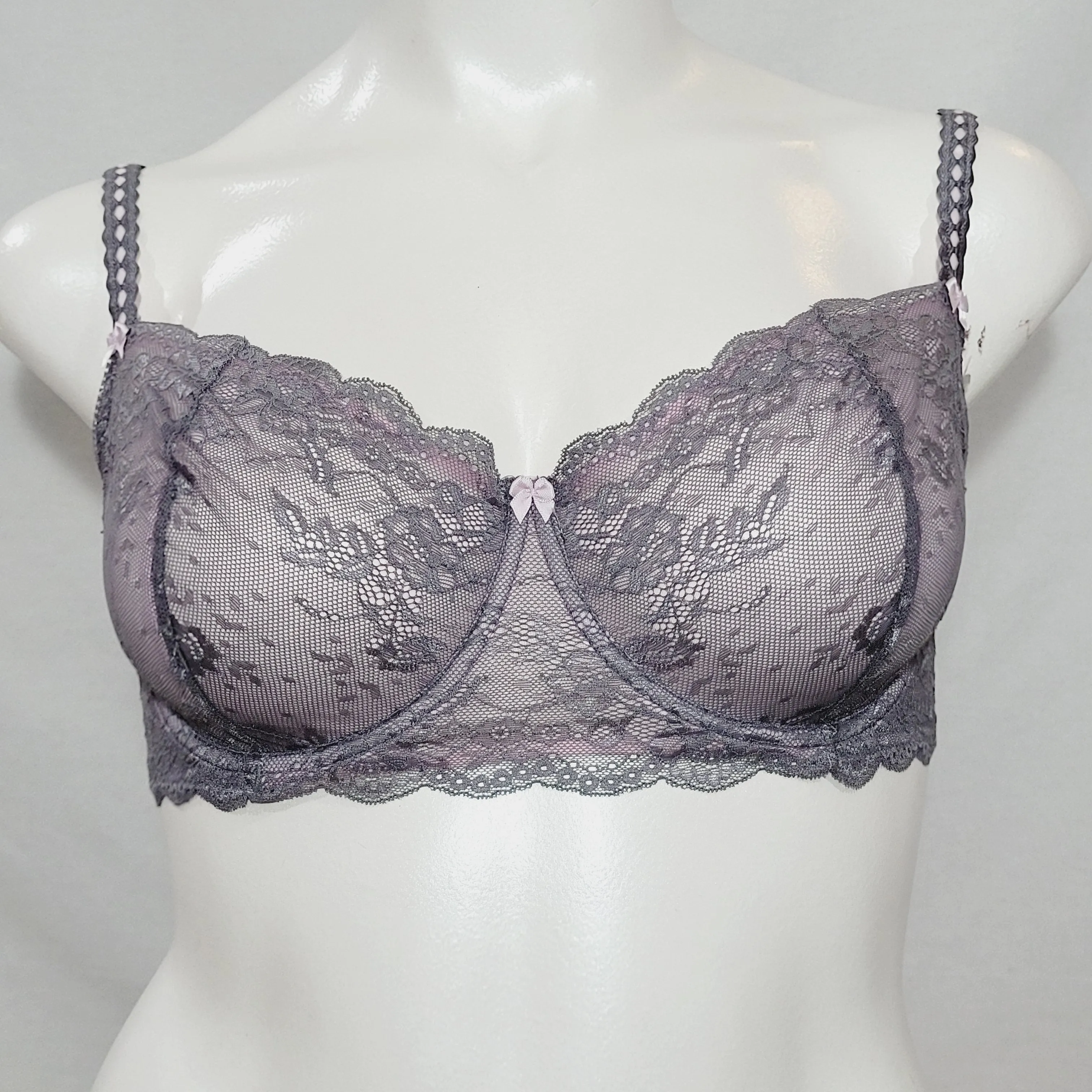 Felina 5894 Harlow Sheer Lace Full Busted Demi Underwire Bra 34C Excalibur Gray