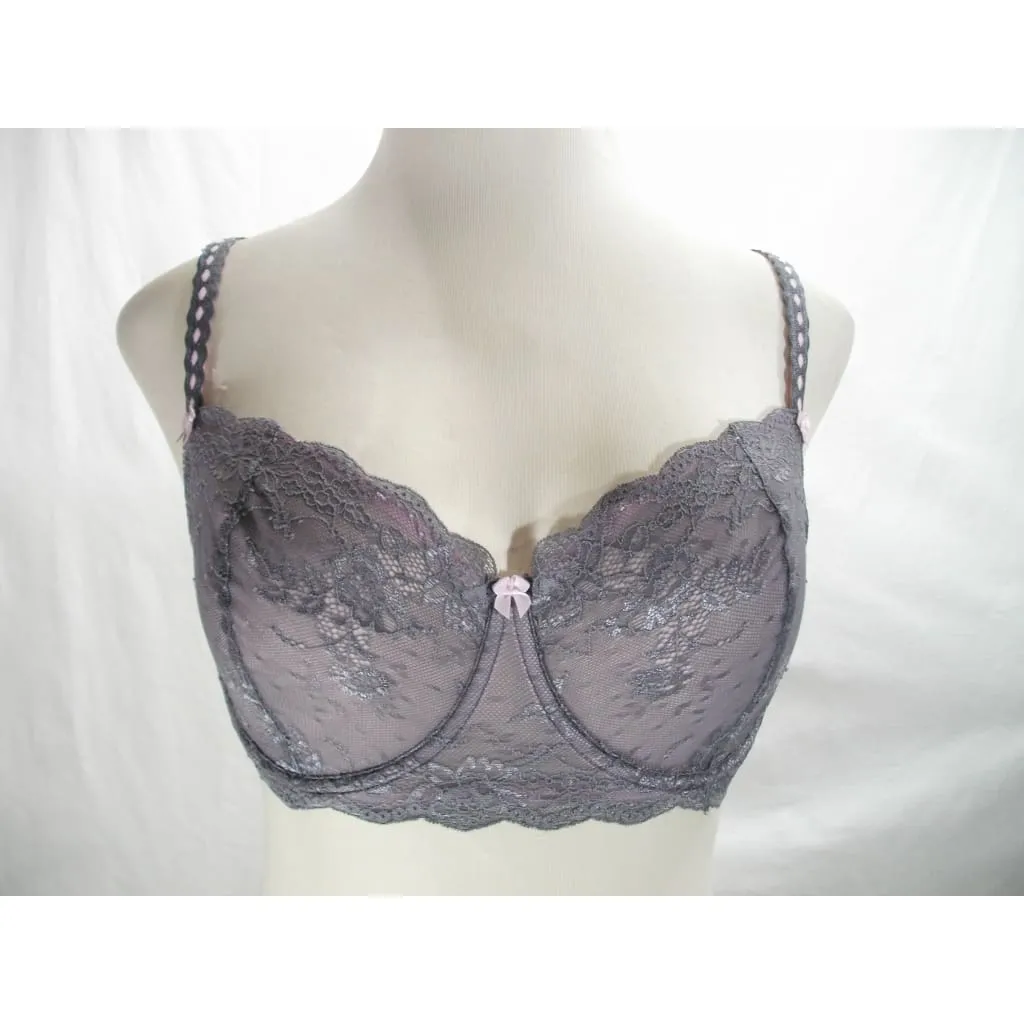 Felina 5894 Harlow Sheer Lace Full Busted Demi Underwire Bra 34C Excalibur Gray