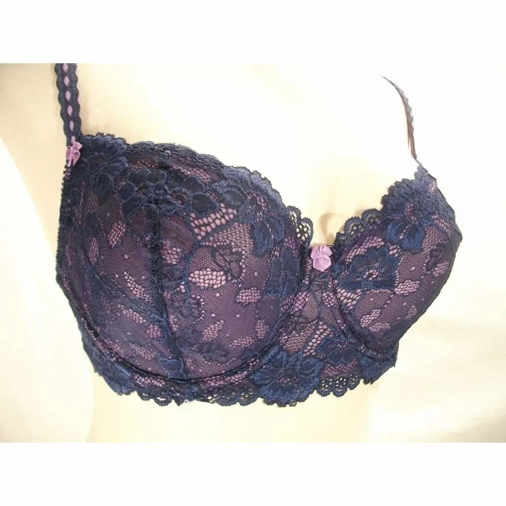 Felina 5894 Harlow Sheer Lace Full Busted Demi Underwire Bra 34C Navy Blue