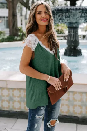 Green and White Lace Knit Tank