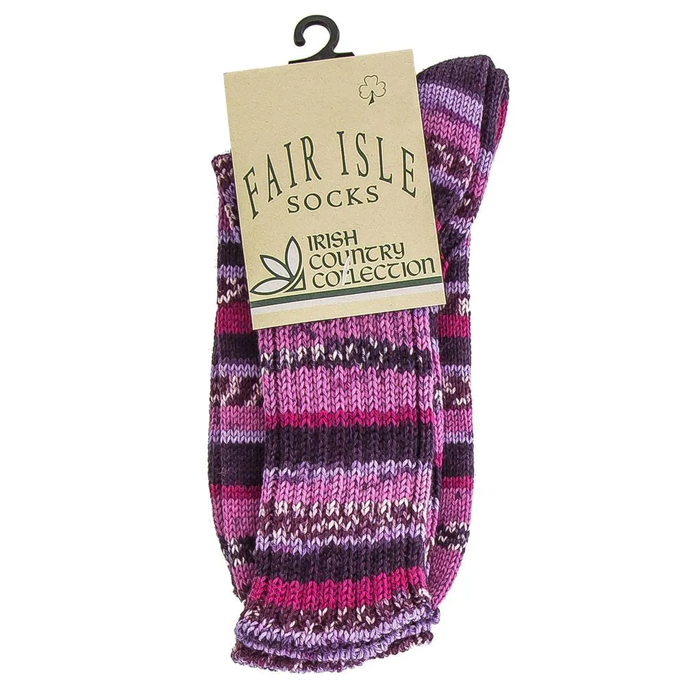 Ladies Pretty Purple Pattern Designer Irish Wool Country Socks