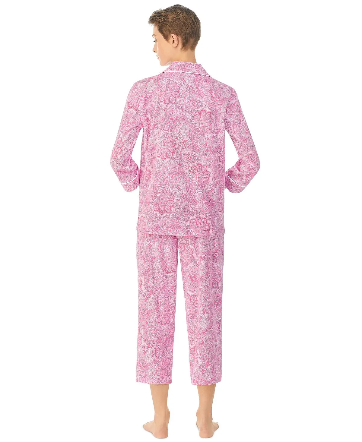 Lauren Ralph Lauren Women's Cotton 3/4 Sleeve Capri Neck Pajama Set