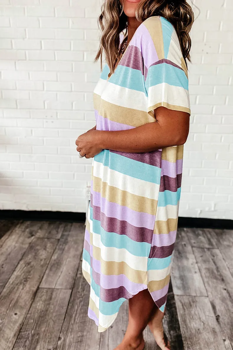 Multi Color Striped V Neck Dress