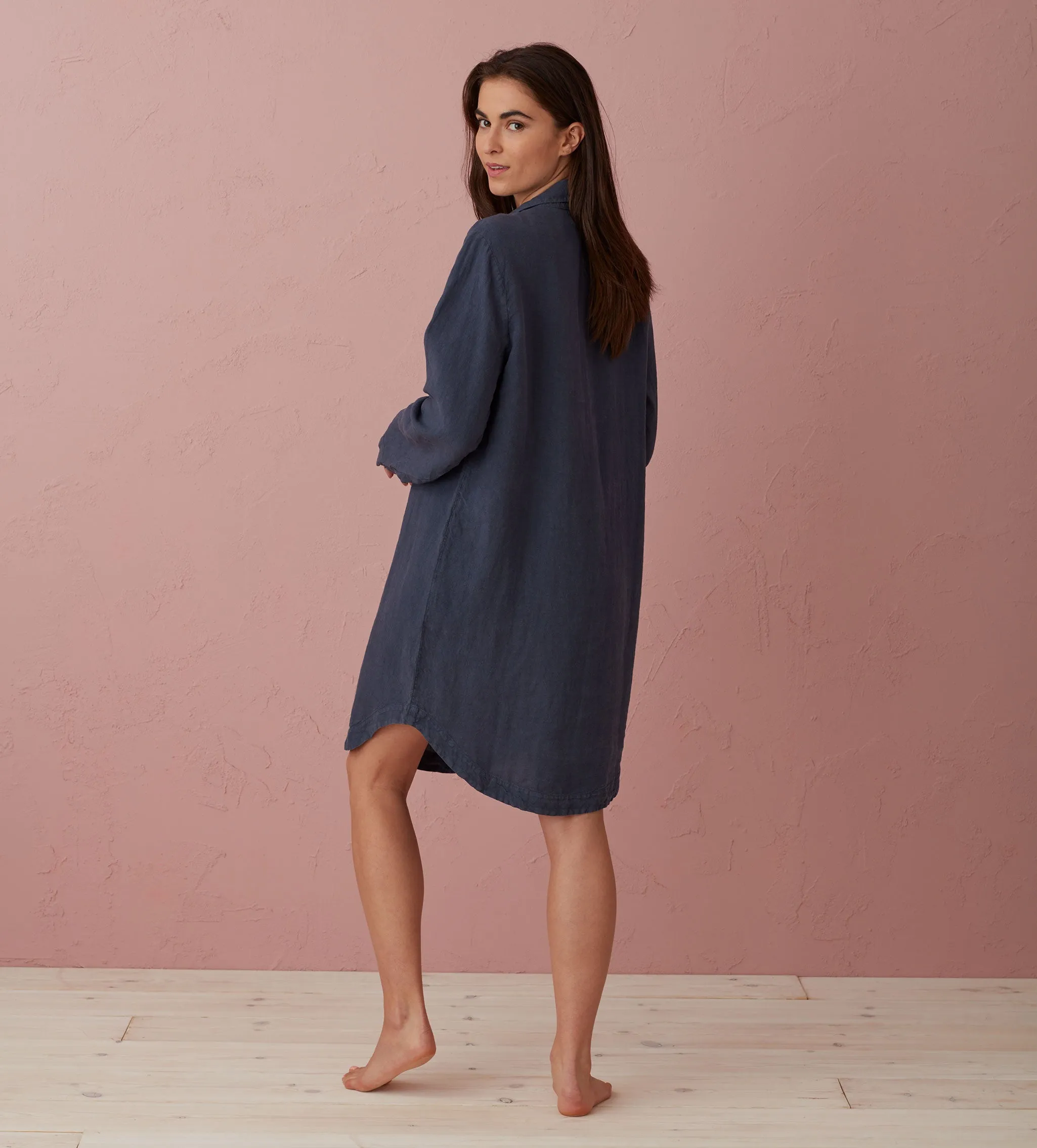 Navy Blue Bella 100% Linen Nightshirt