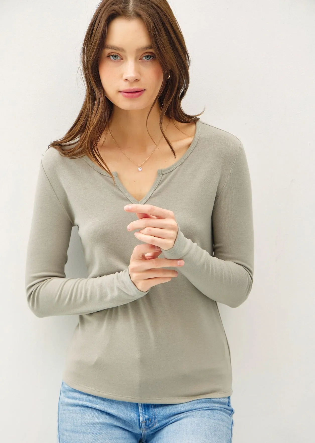 Notched Ultra Soft Basic Long Sleeves - 5 Colors!