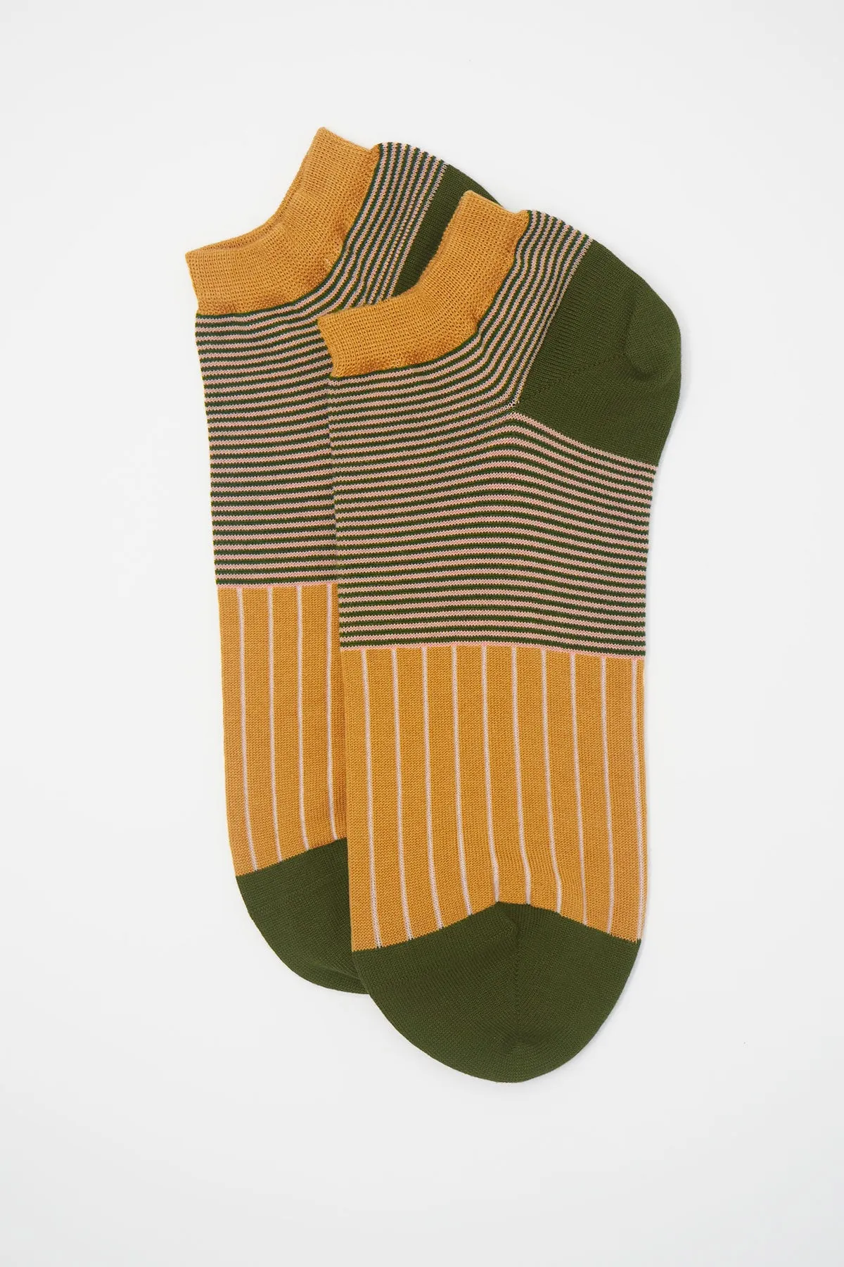 Oxford Stripe Men's Trainer Socks - Mustard