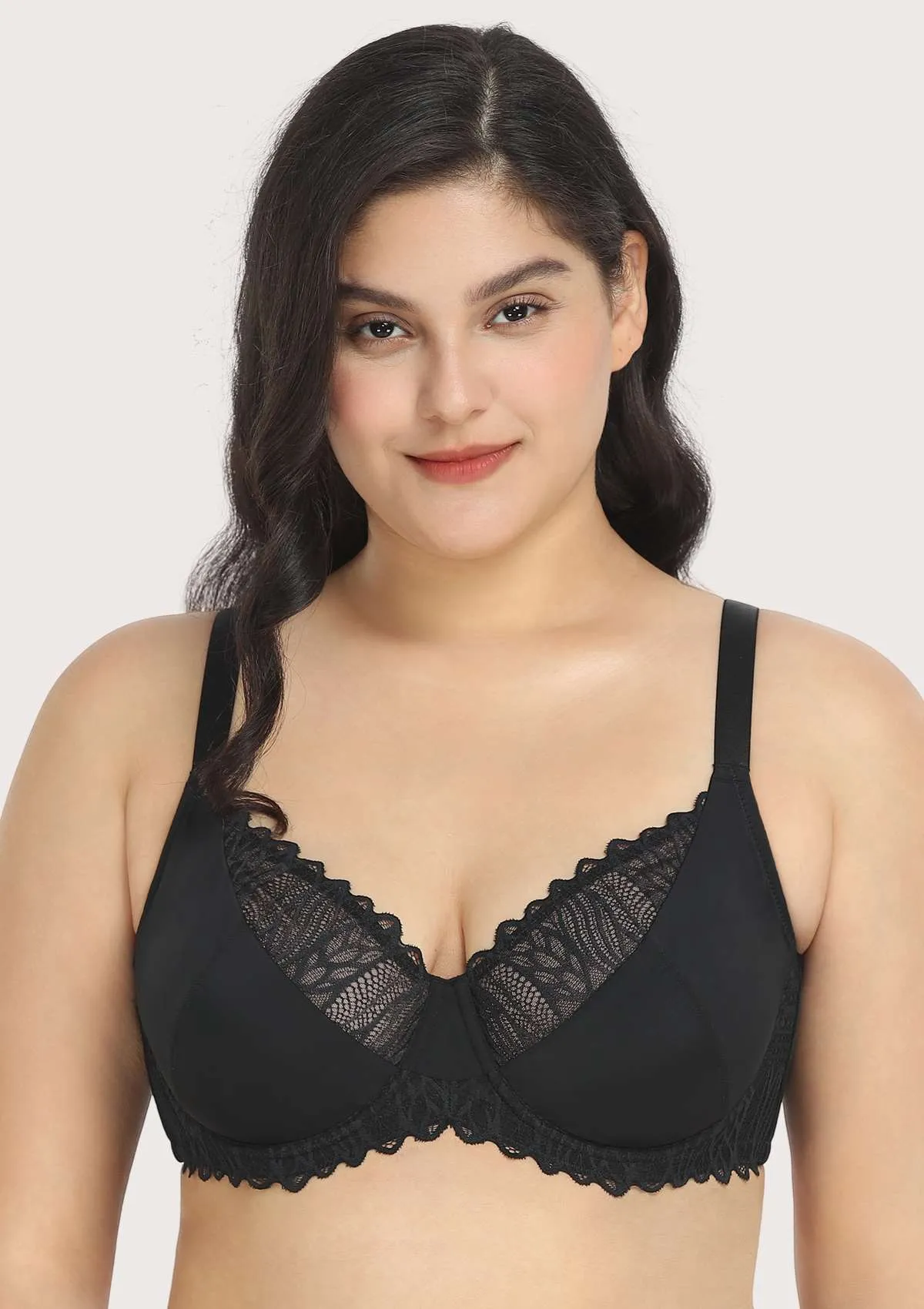 Pretty Secrets Black Lace Trim Full Coverage Underwire Bra Set