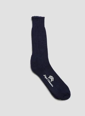 Ribbed Wool Crew Sock in Navy