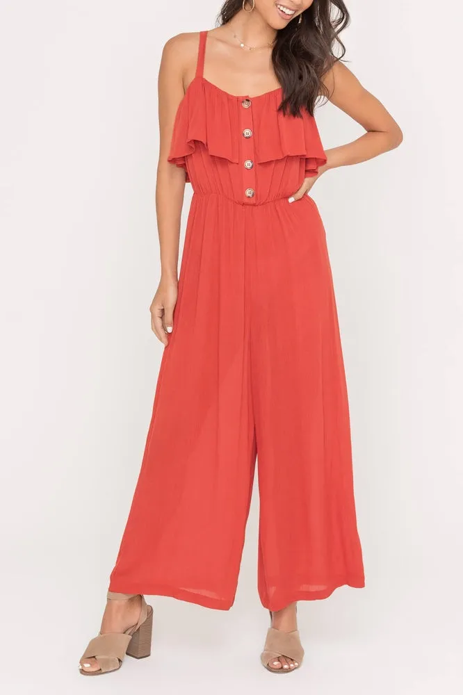 Ruffle Jumpsuit with Buttons