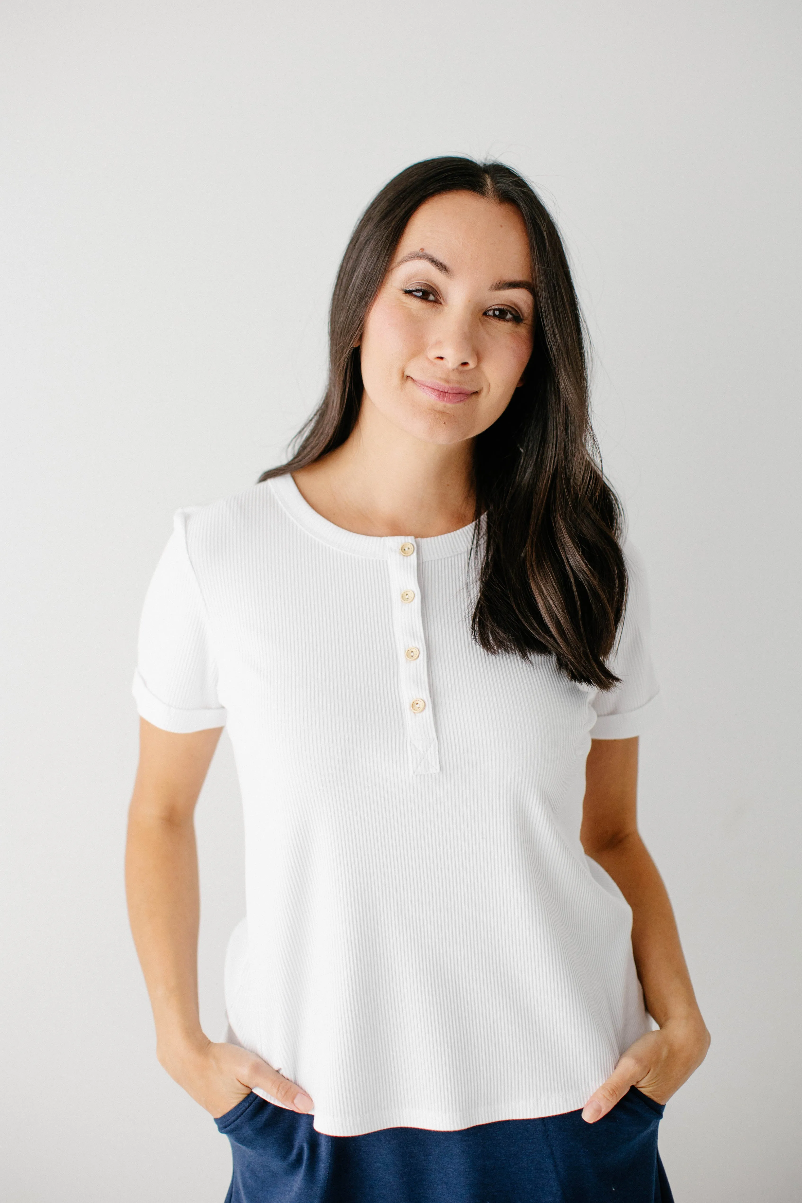 'Shay' Ribbed Bamboo Blend Henley Top FINAL SALE