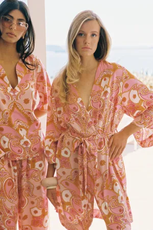 Short Kimono Robe - Paisley