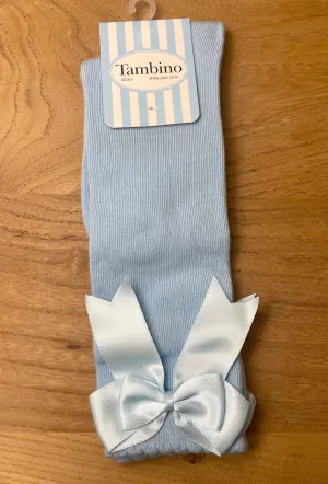 Tambino Socks - Girls Baby Blue Knee High Bow Socks