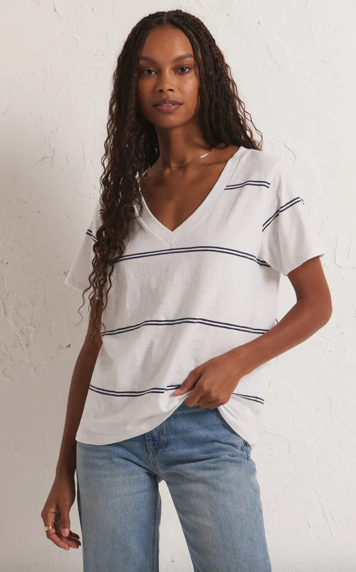 The Girlfriend Twin Stripe V-Neck Tee