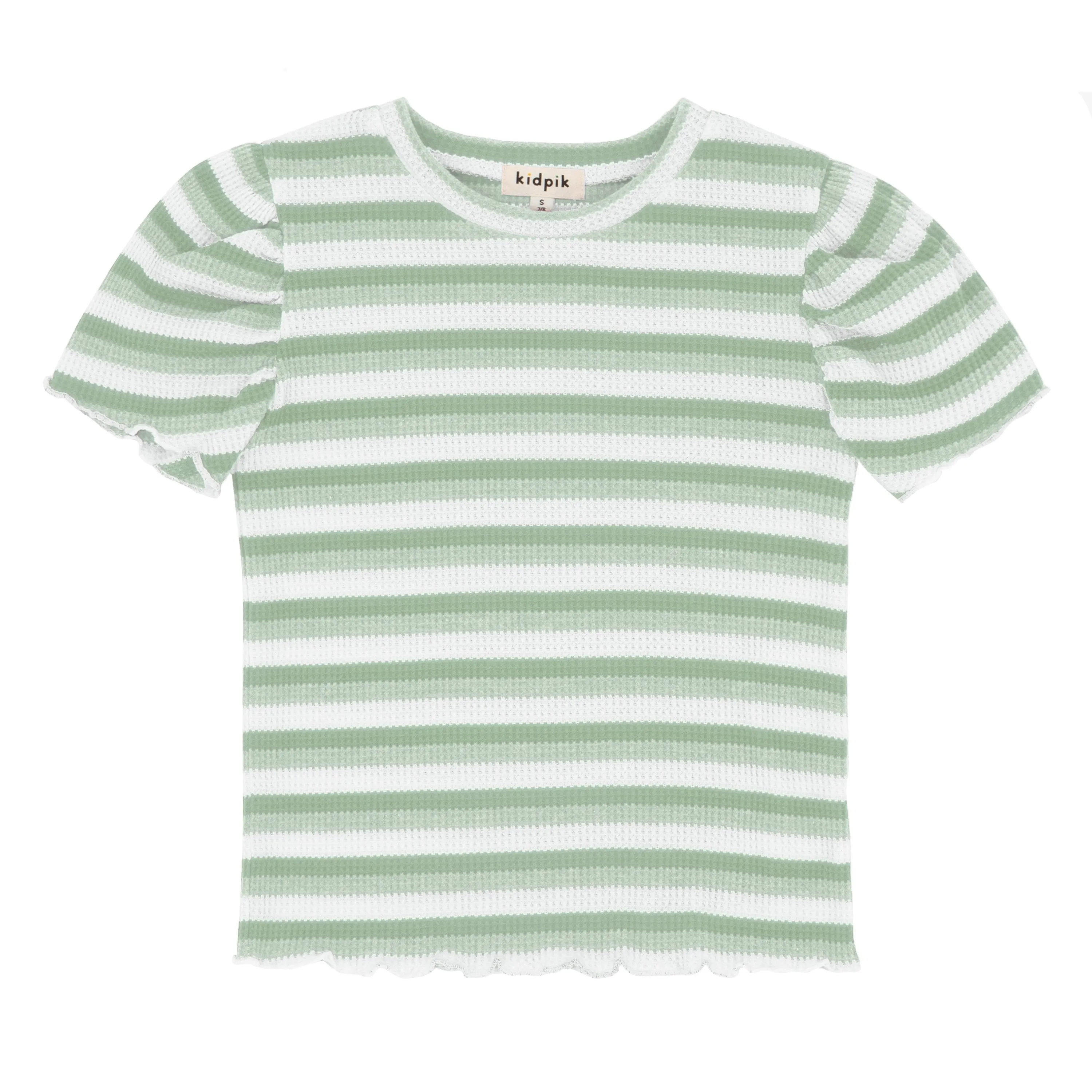 Thermal Stripe Puff Sleeve Tee