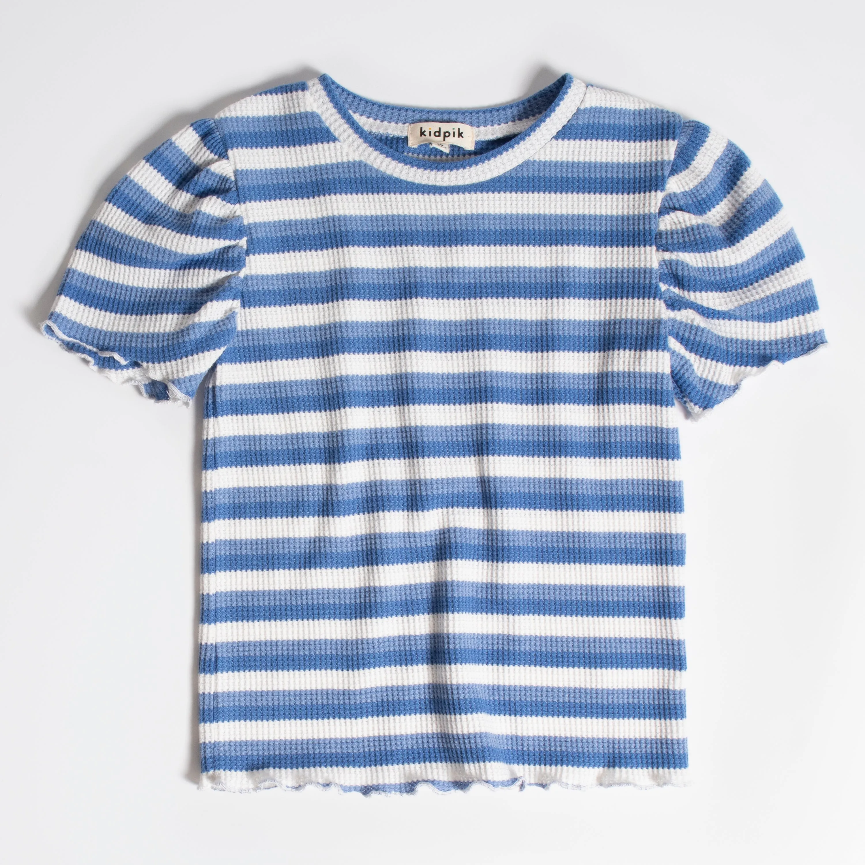 Thermal Stripe Puff Sleeve Tee