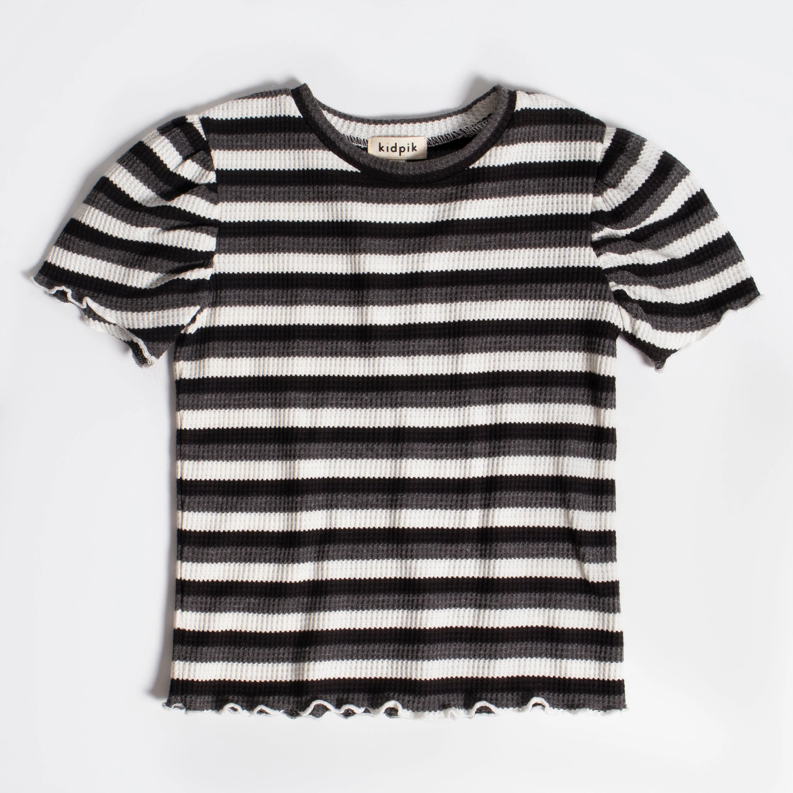 Thermal Stripe Puff Sleeve Tee